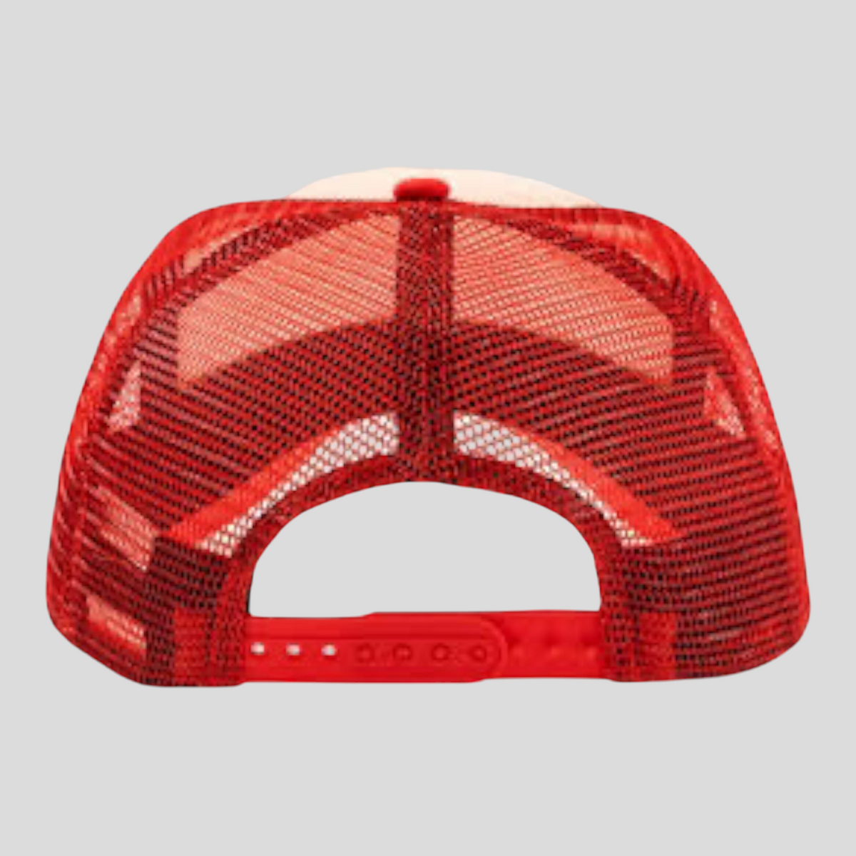 CLB XXIII Eric Emanuel cherry red trucker hat with breathable mesh back and adjustable snapback closure