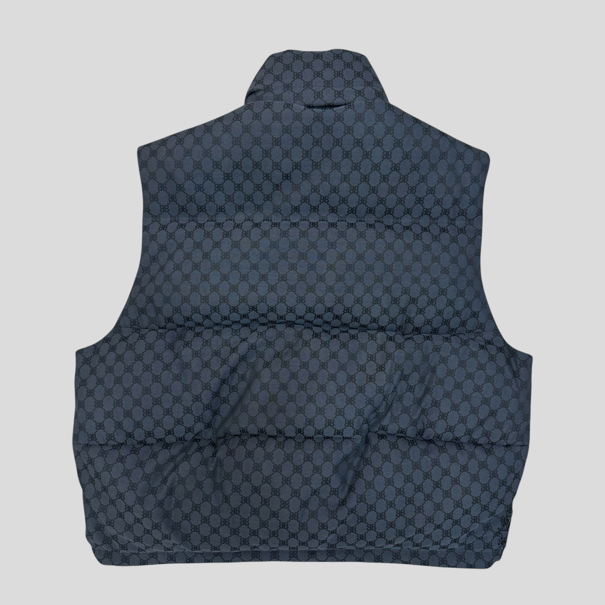 CLB XXIII Gucci X Balenciaga The Hacker black puffer vest with all-over monogram pattern