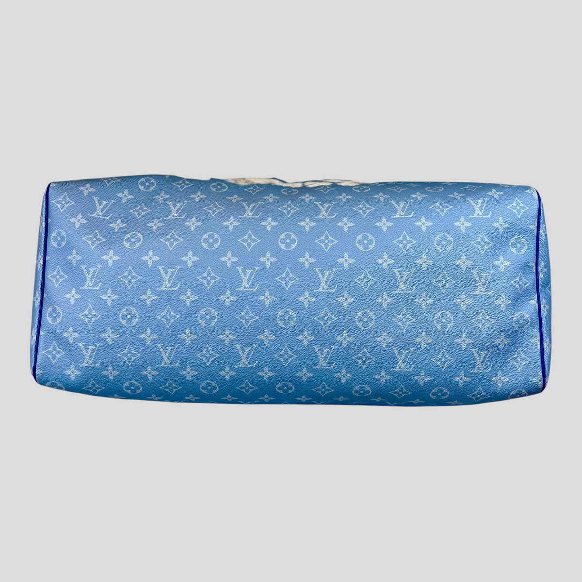 CLB XXIII Louis Vuitton Keepall Bandouliere 50 travel bag in blue Monogram Clouds canvas with white leather trim
