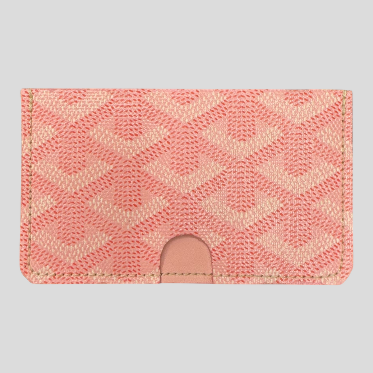 CLB XXIII pink Goyardine canvas card holder wallet with signature chevron pattern and leather trim