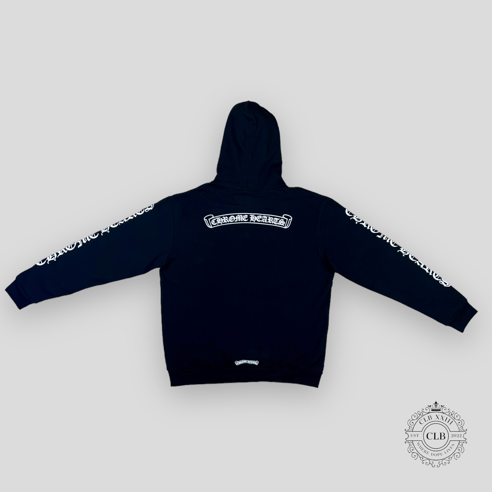 CHROME HEARTS SCROLL LOGO HOODIE - BLACK / WHITE