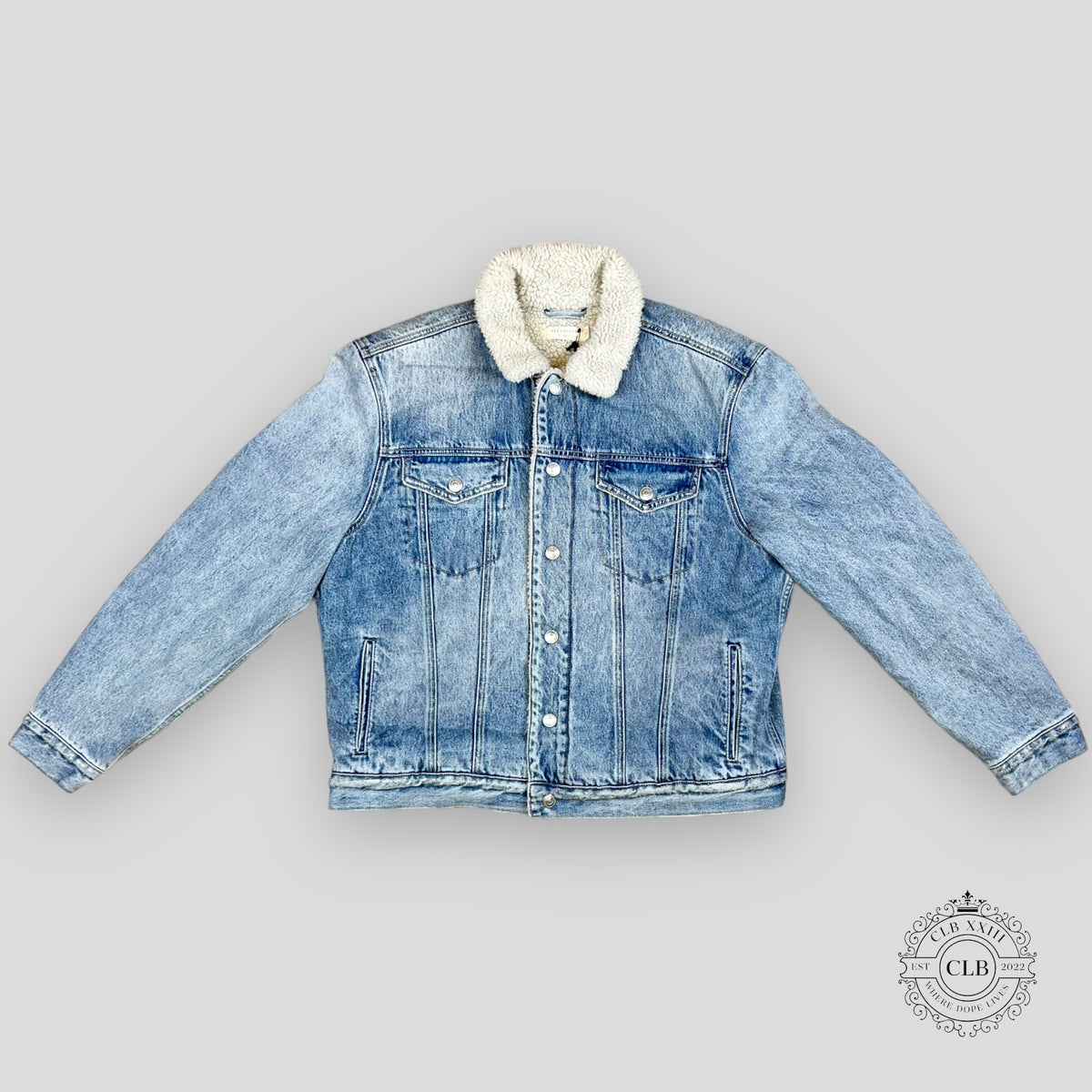 All Saints Shearling Denim Jacket in Indigo