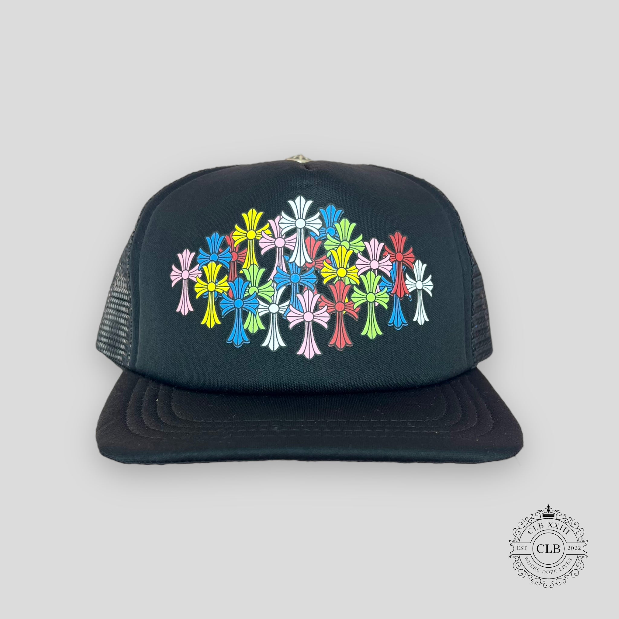 CHROME HEARTS MULTICOLOR CROSS TRUCKER HAT - BLACK