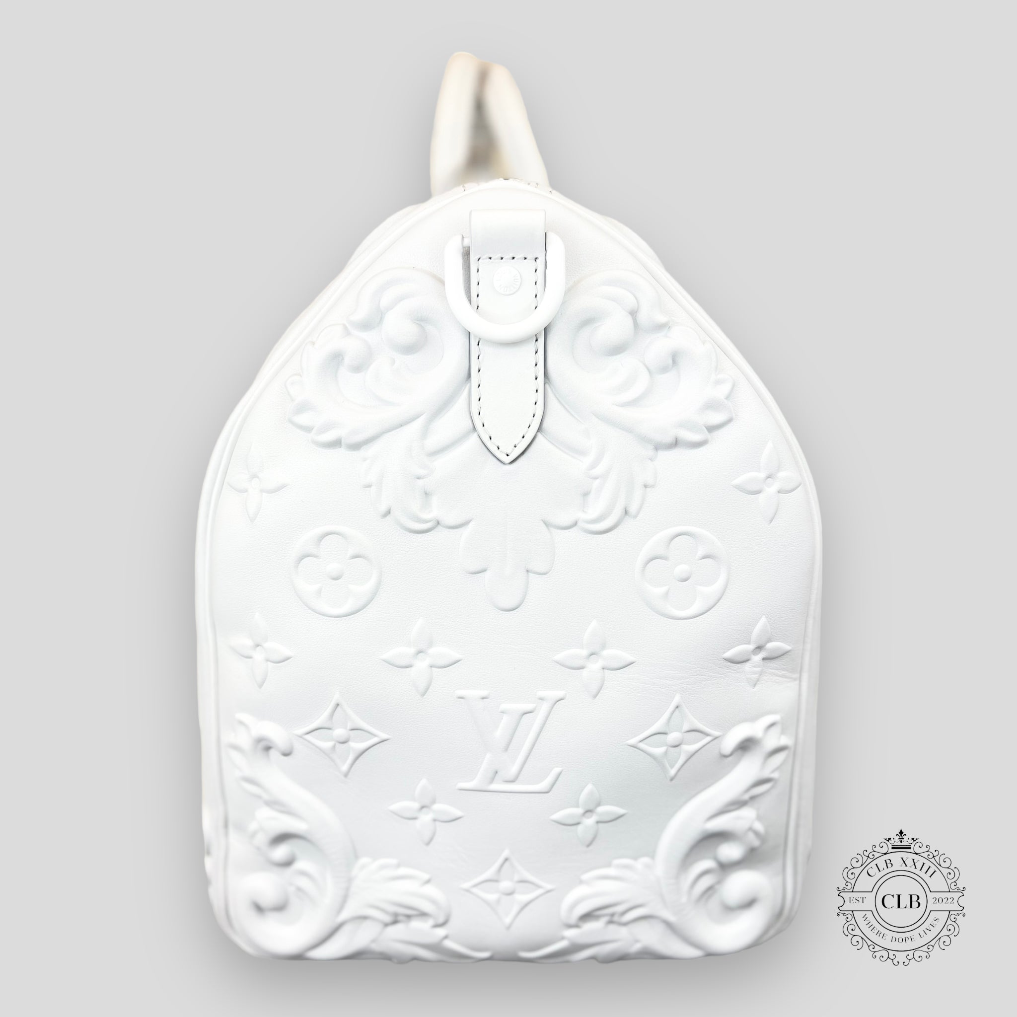 LOUIS VUITTON OPTIC WHITE EMBOSSED MONOGRAM KEEPALL 50