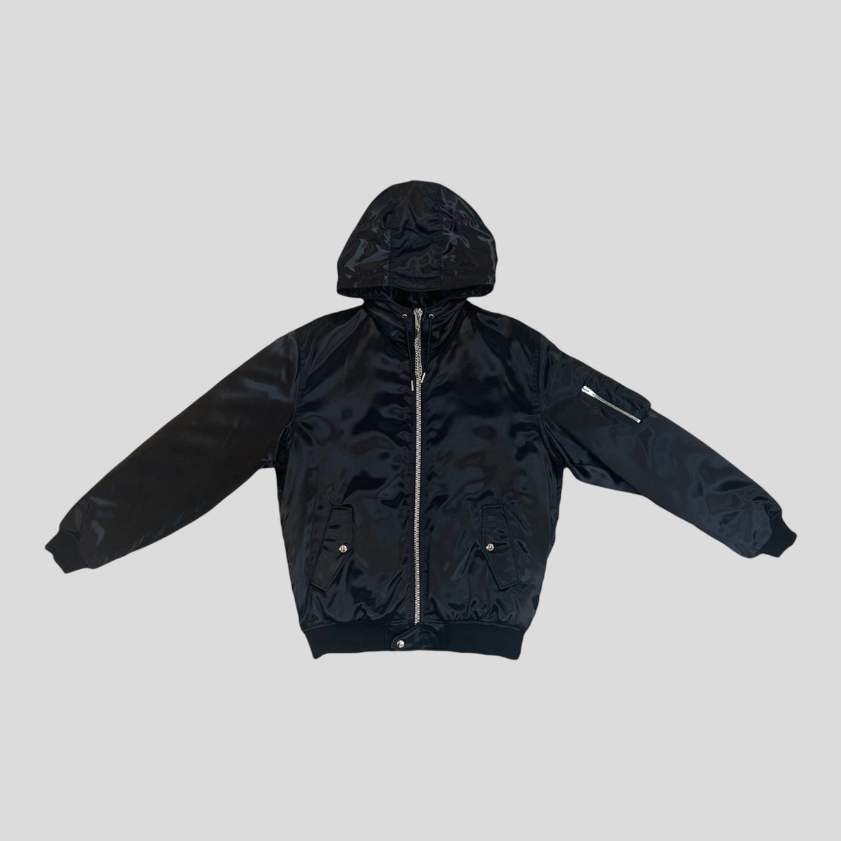 Celine Homme Oversized Chain Logo Hooded Bomber in Black