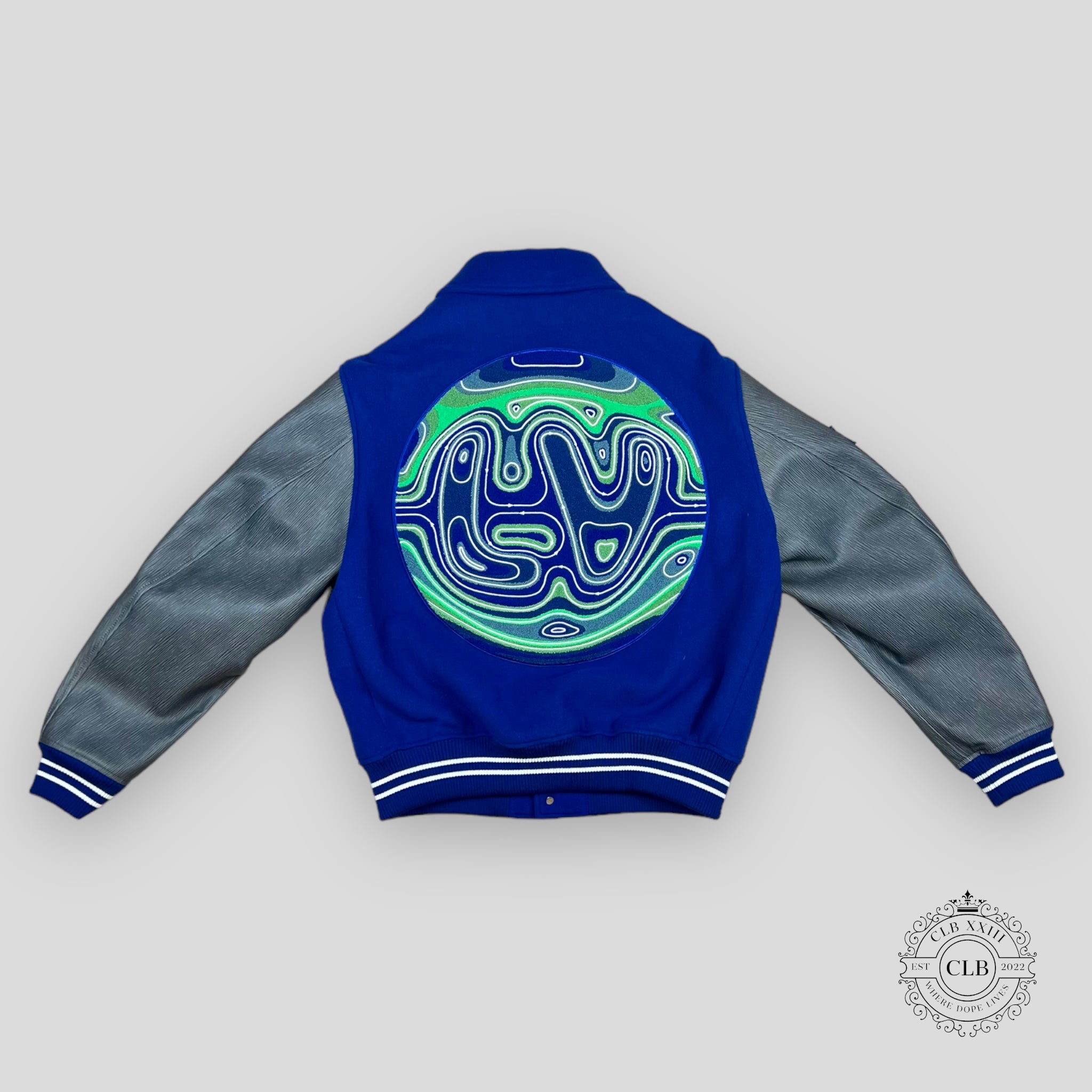 LOUIS VUITTON EMBROIDERED VARSITY JACKET - BLUE