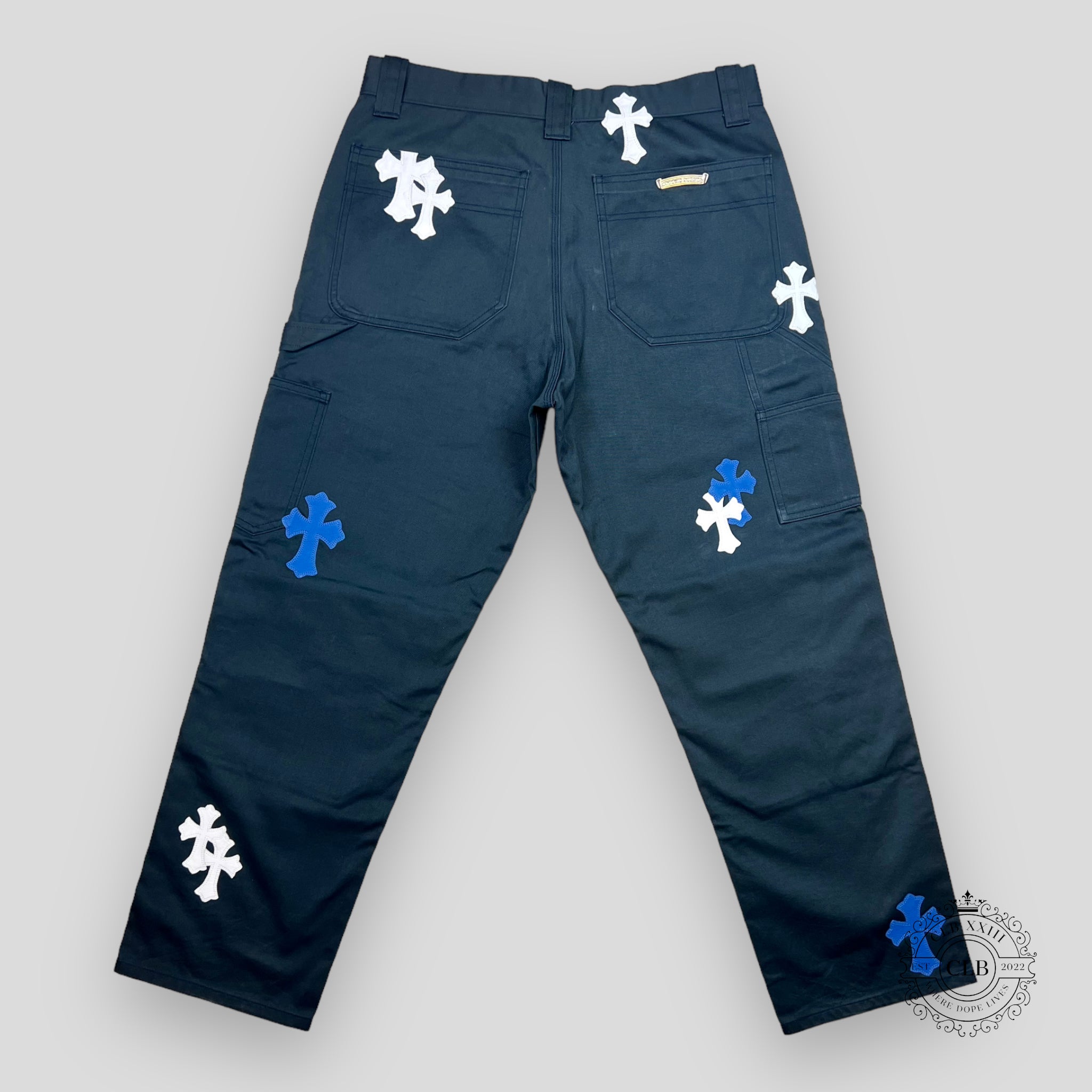 CHROME HEARTS CROSS PATCH DOUBLE KNEE CARPENTER PANTS - NAVY
