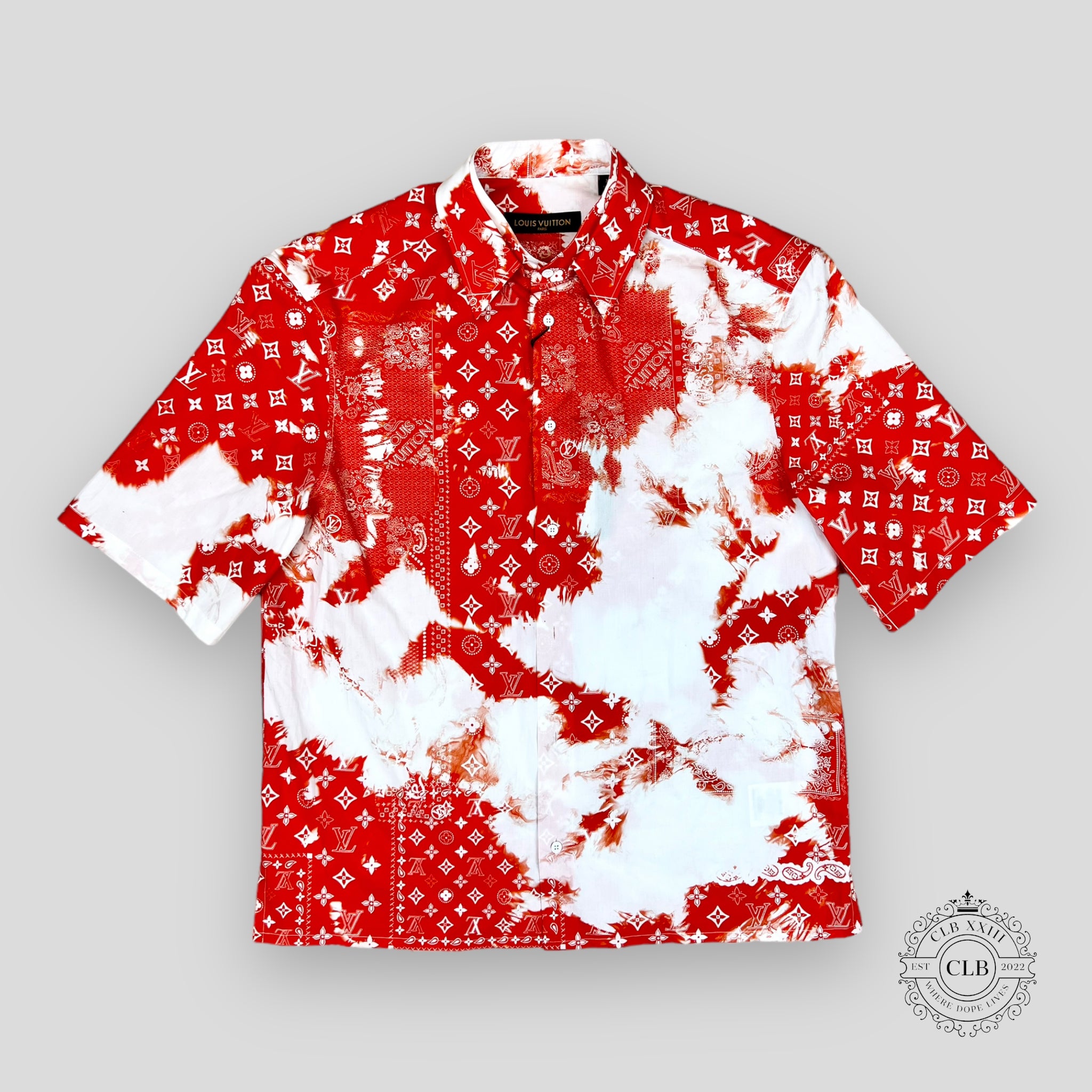 LOUIS VUITTON MONOGRAM BANDANA SHORT SLEEVE SHIRT- ORANGE/WHITE