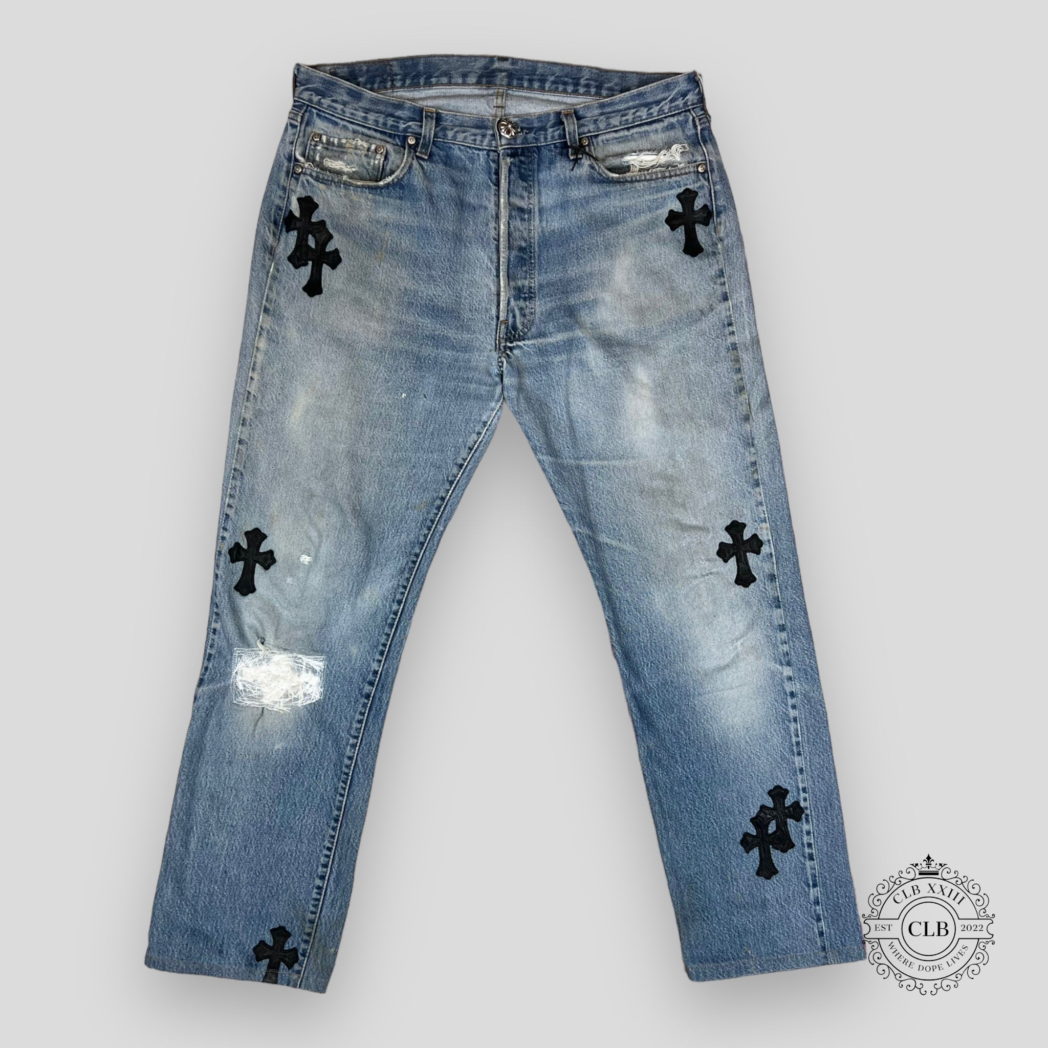 CHROME HEARTS REPAIRED LEVIS CROSS PATCH DENIM