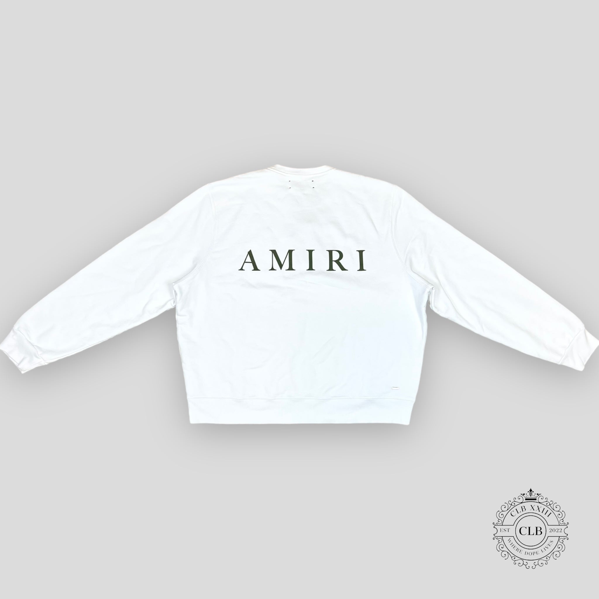Amiri Ma Logo Crewneck in White/Military Green