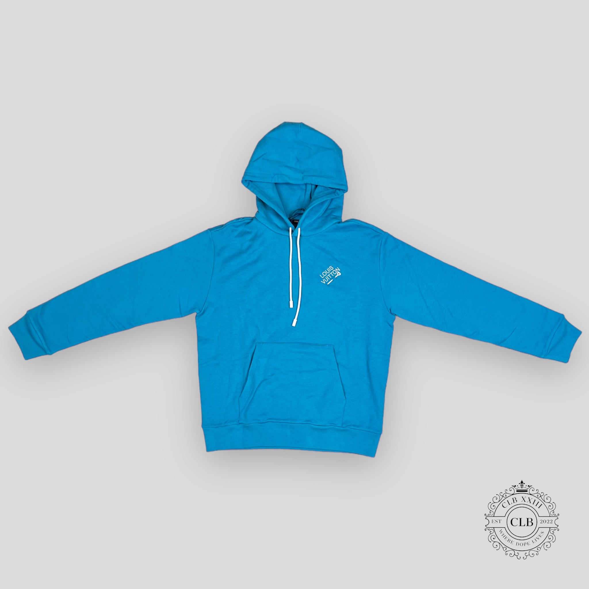 LOUIS VUITTON EMBROIDERED SIGNATURE COTTON HOODIE - PIGEON BLUE