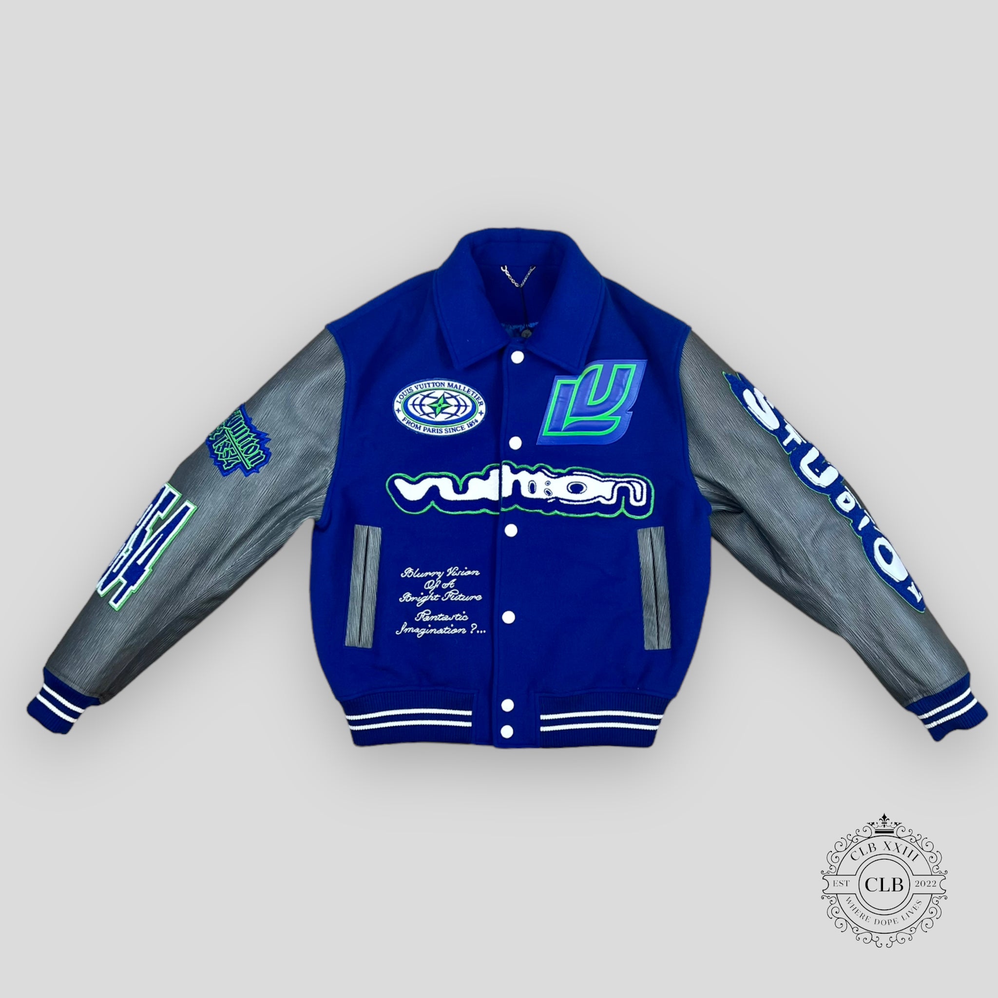 LOUIS VUITTON EMBROIDERED VARSITY JACKET - BLUE