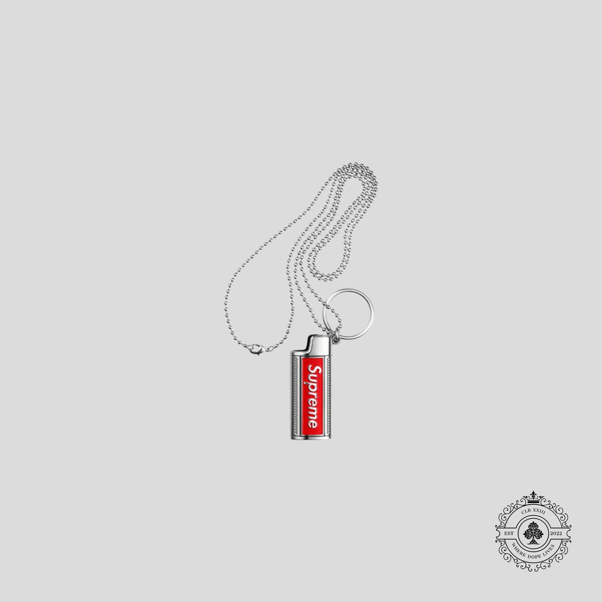 Supreme x BIC Metal Lighter Necklace/Keychain in Silver