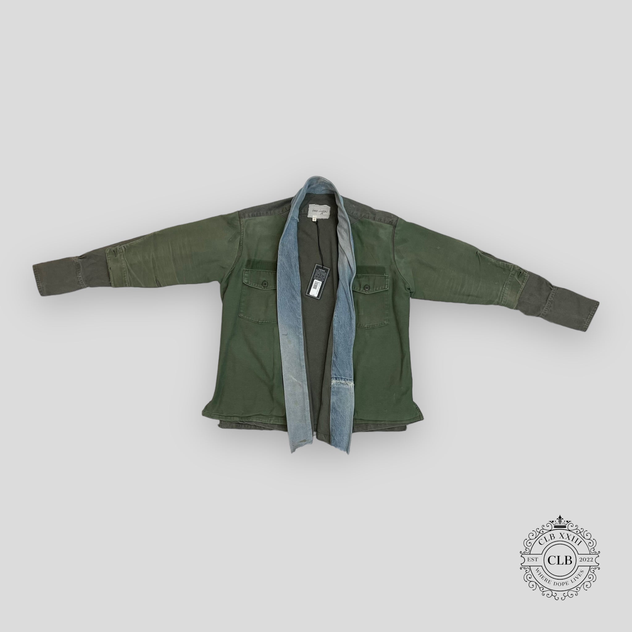 GREG LAUREN BAKER LAYERED DENIM-LAYERED SHIRT - ARMY GREEN