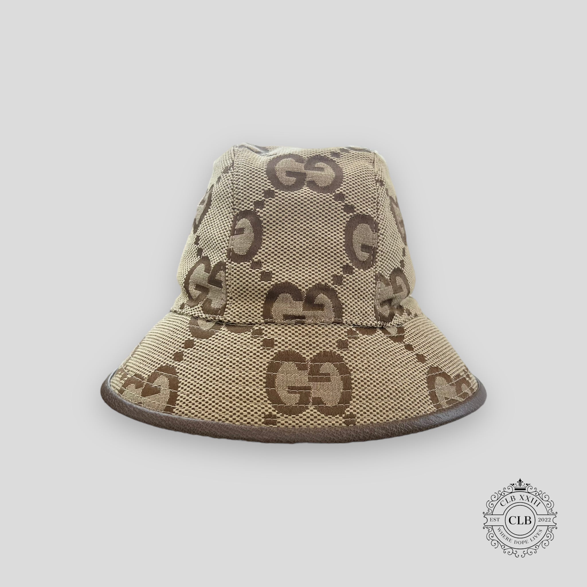 GUCCI MONOGRAM BUCKET HAT - CAMEL
