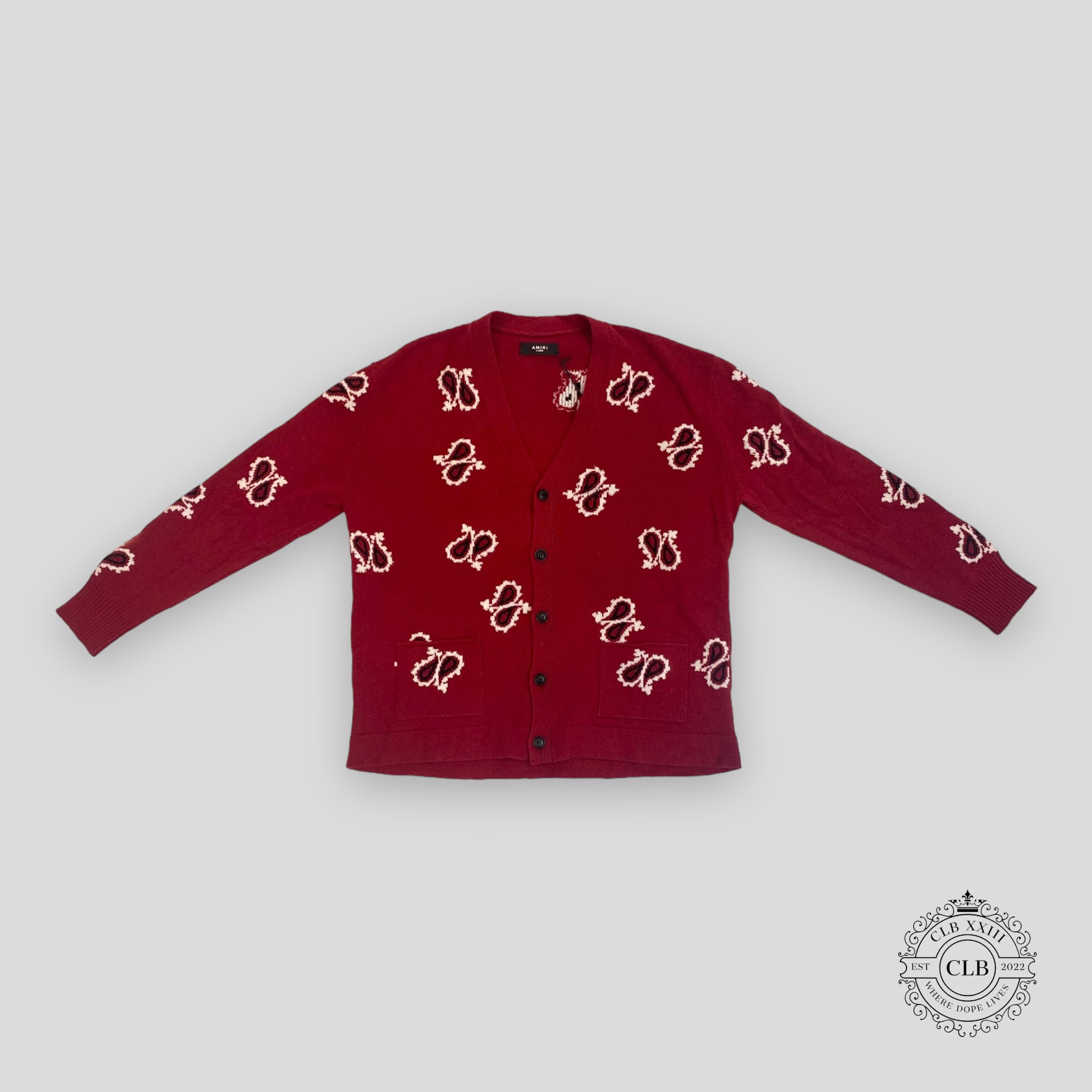 AMIRI PAISLEY INTERSIA CARDIGAN - RED