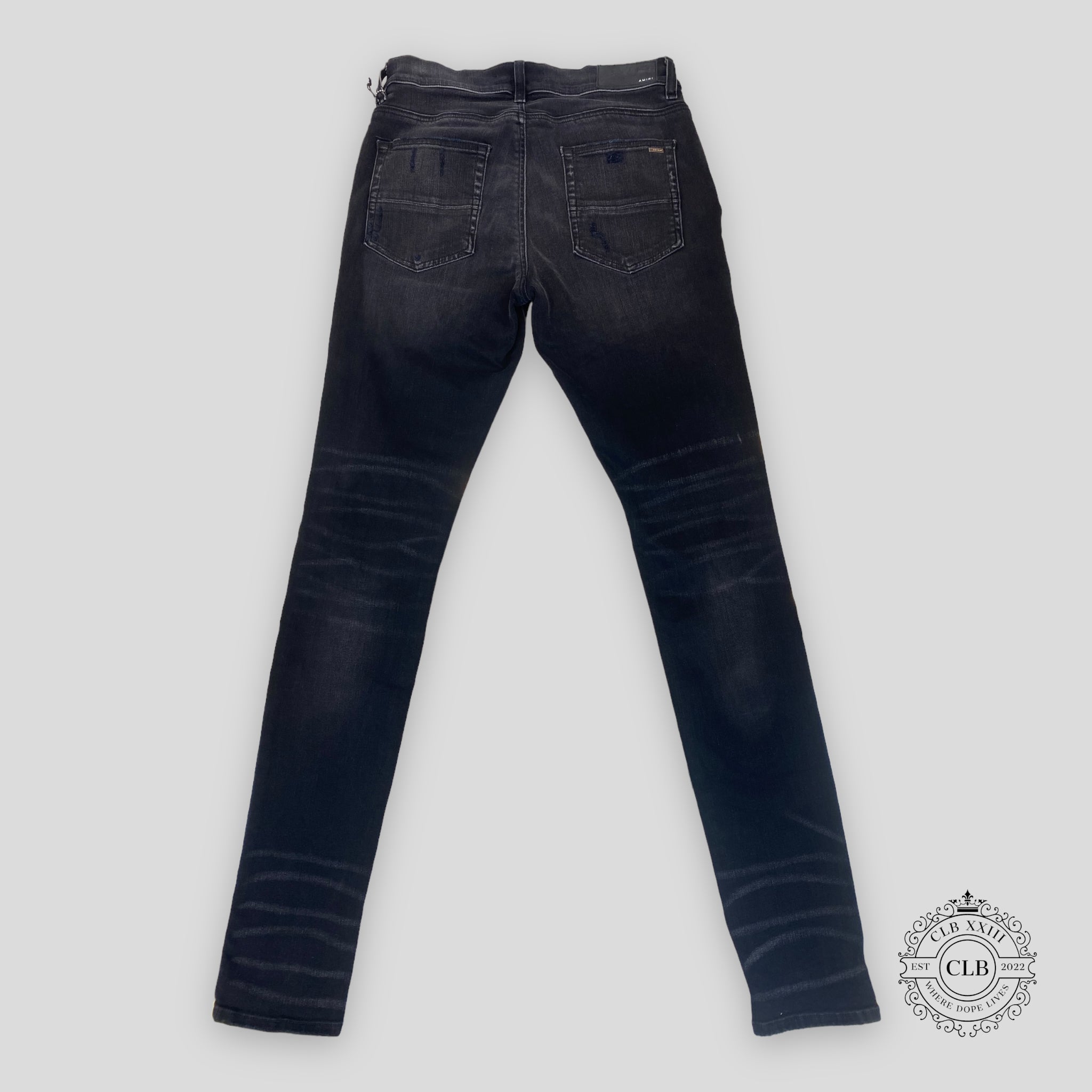 Amiri MX1 Black Bandana Patch Jeans in Aged Black