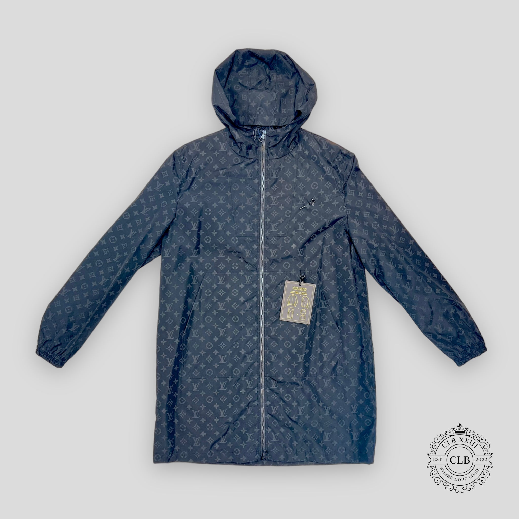 LOUIS VUITTON MIDLENGTH MONOGRAM NYLON WINDBREAKER - BLACK