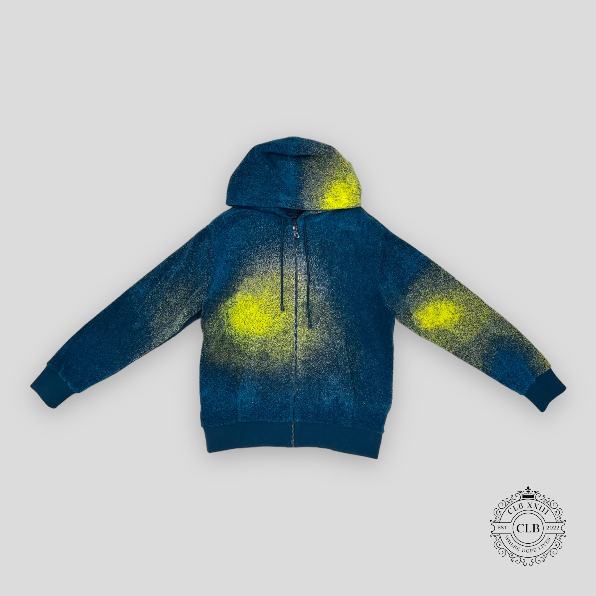 LOUIS VUITTON ZIP THROUGH HOODIE WITH EMBROIDERY - BLUE/GREEN