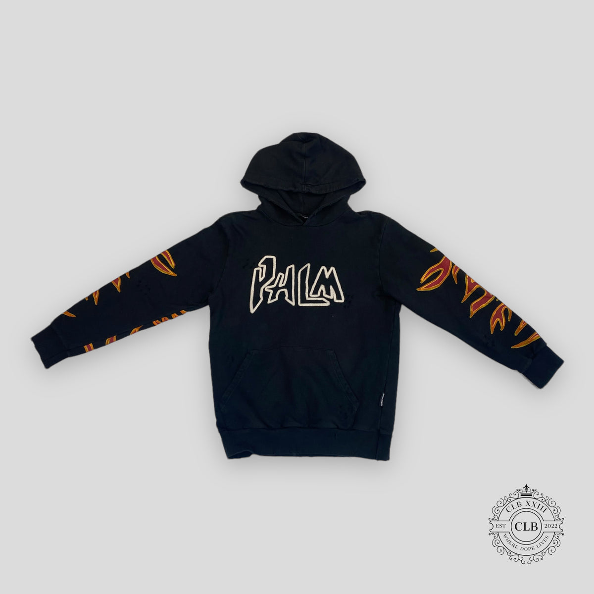 PALM ANGELS GRAFFITI FLAMES HOODIE - BLACK
