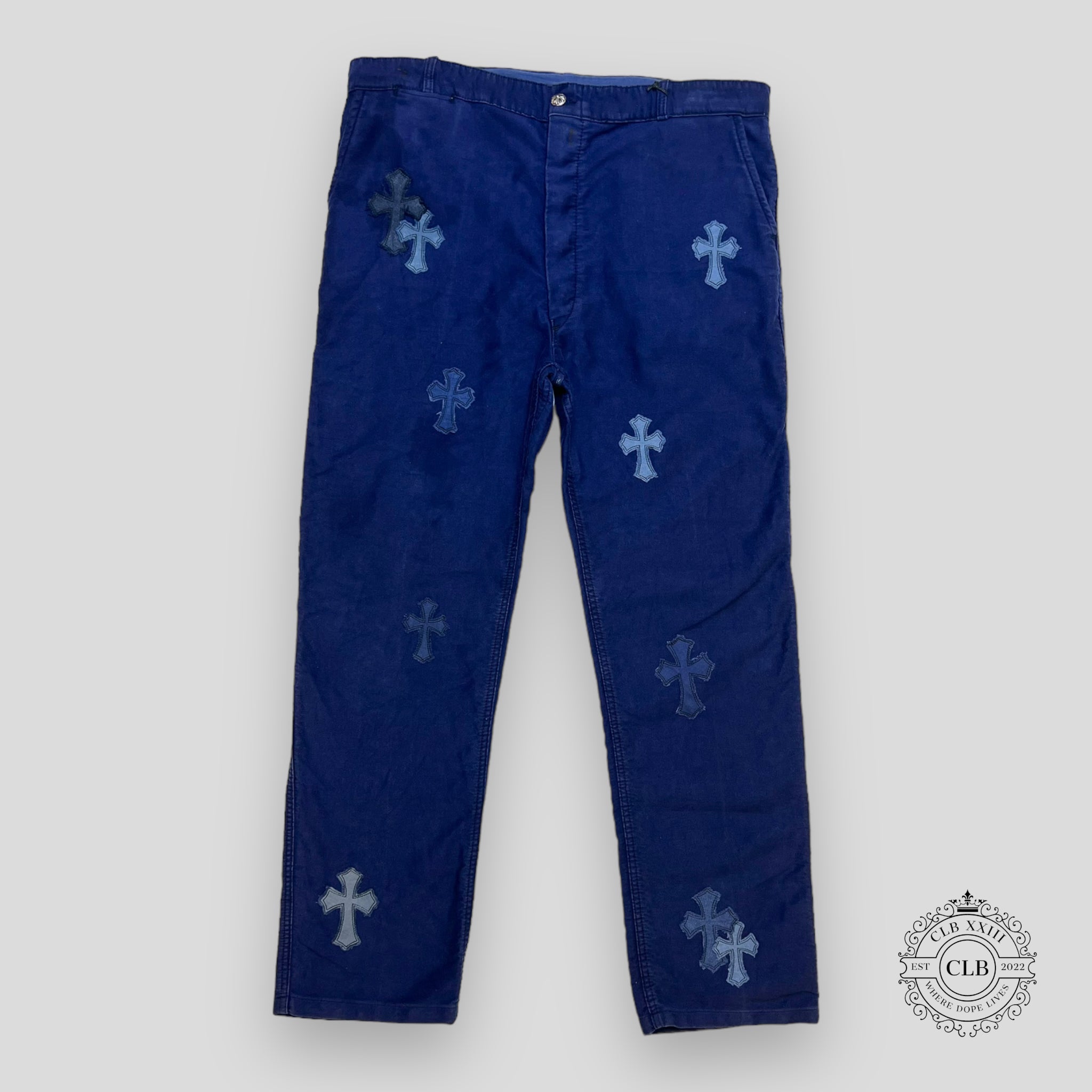 CHROME HEARTS CROSS PATCH FRENCH WORK PANTS - BLUE