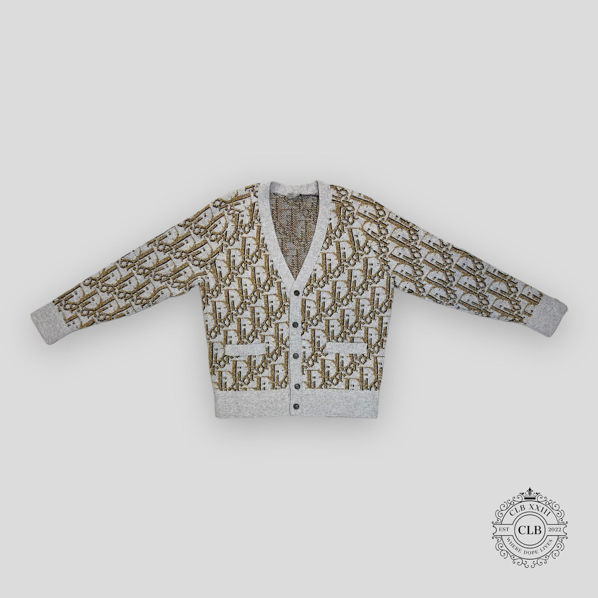DIOR OBLIQUE KNIT CARDIGAN - GREY