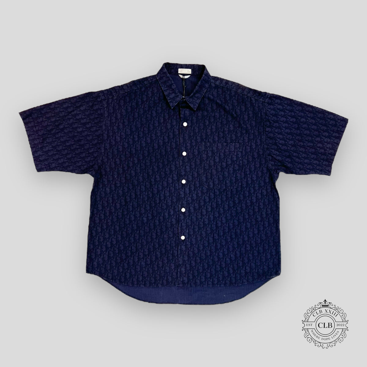 DIOR DENIM LOGO WORK BUTTON UP - BLUE