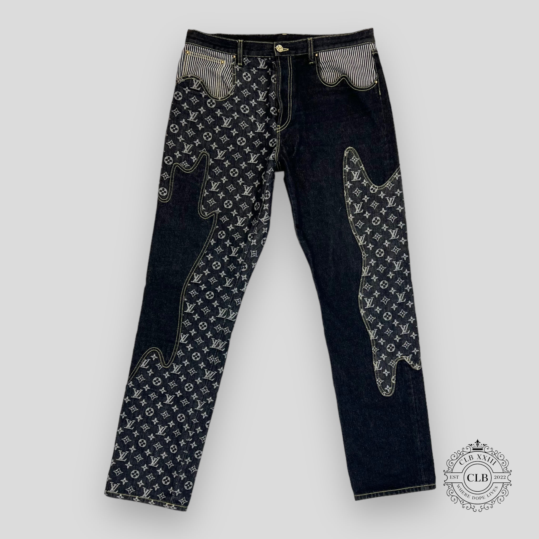 Louis Vuitton x Nigo Monogram Crazy Denim Pants Black Men's - FW21