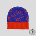 Gucci GG Knit Wool Beanie in Blue/Orange