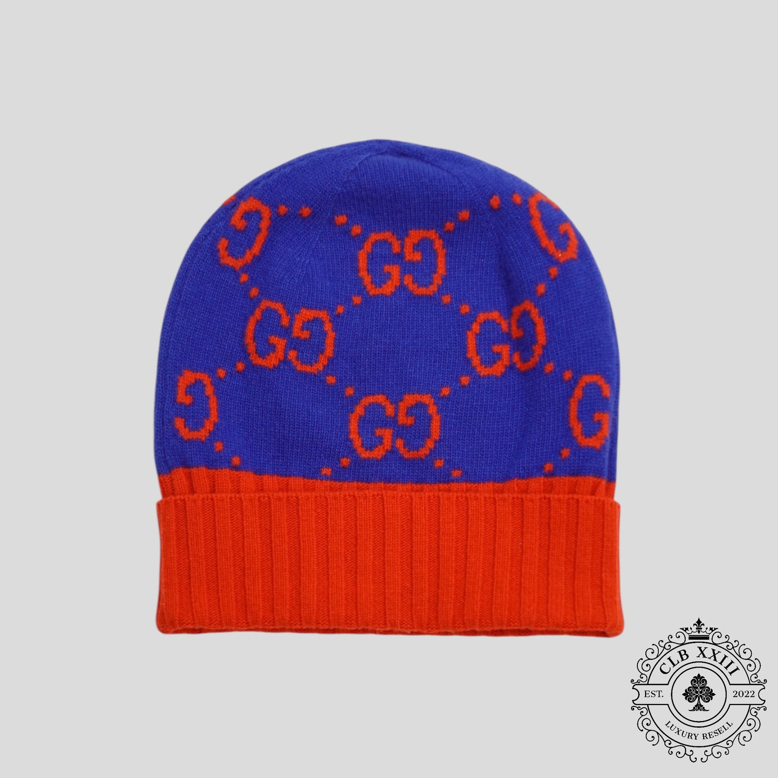 Gucci GG Knit Wool Beanie in Blue/Orange