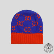 Gucci GG Knit Wool Beanie in Blue/Orange
