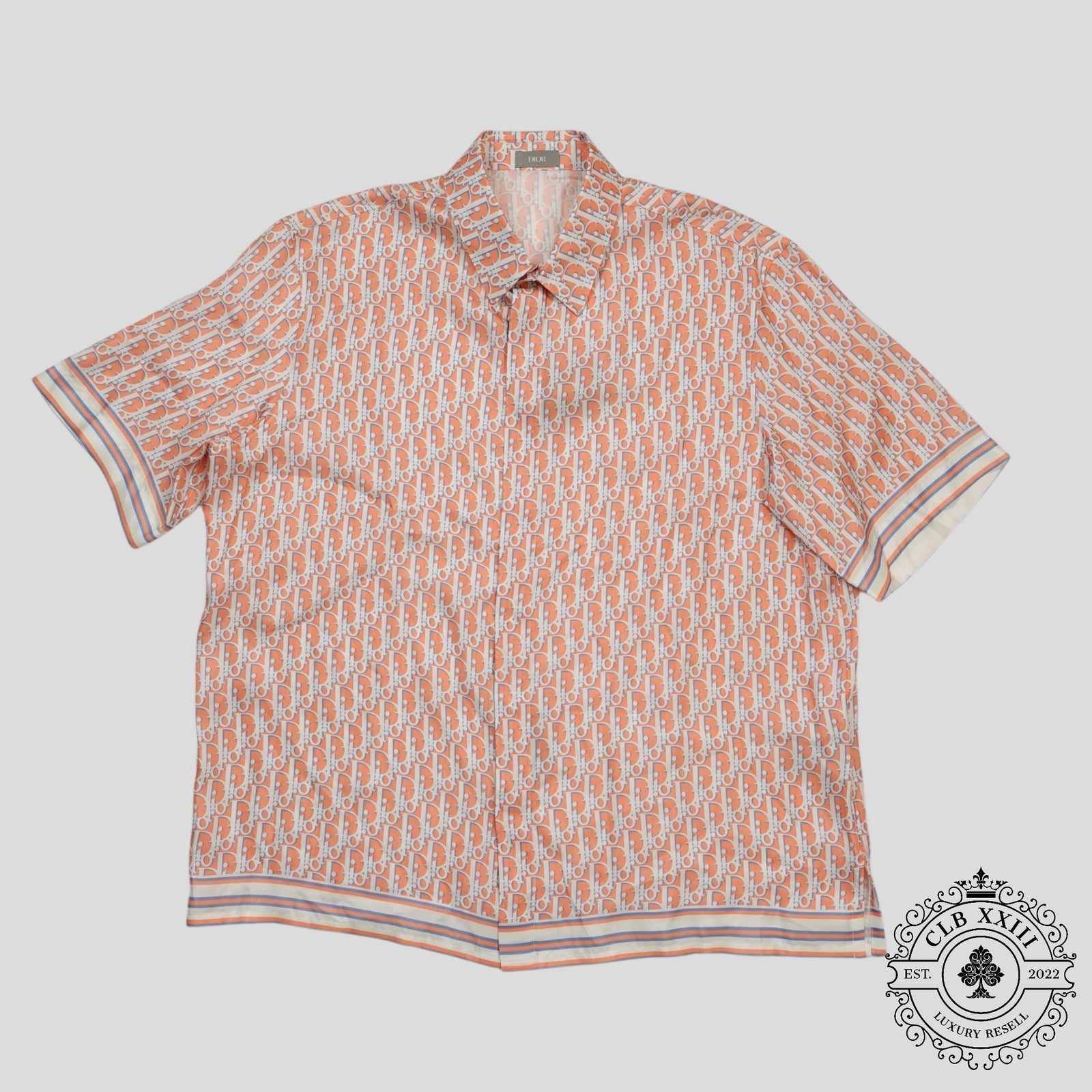 Dior Oblique Button Up Silk Shirt in Orange