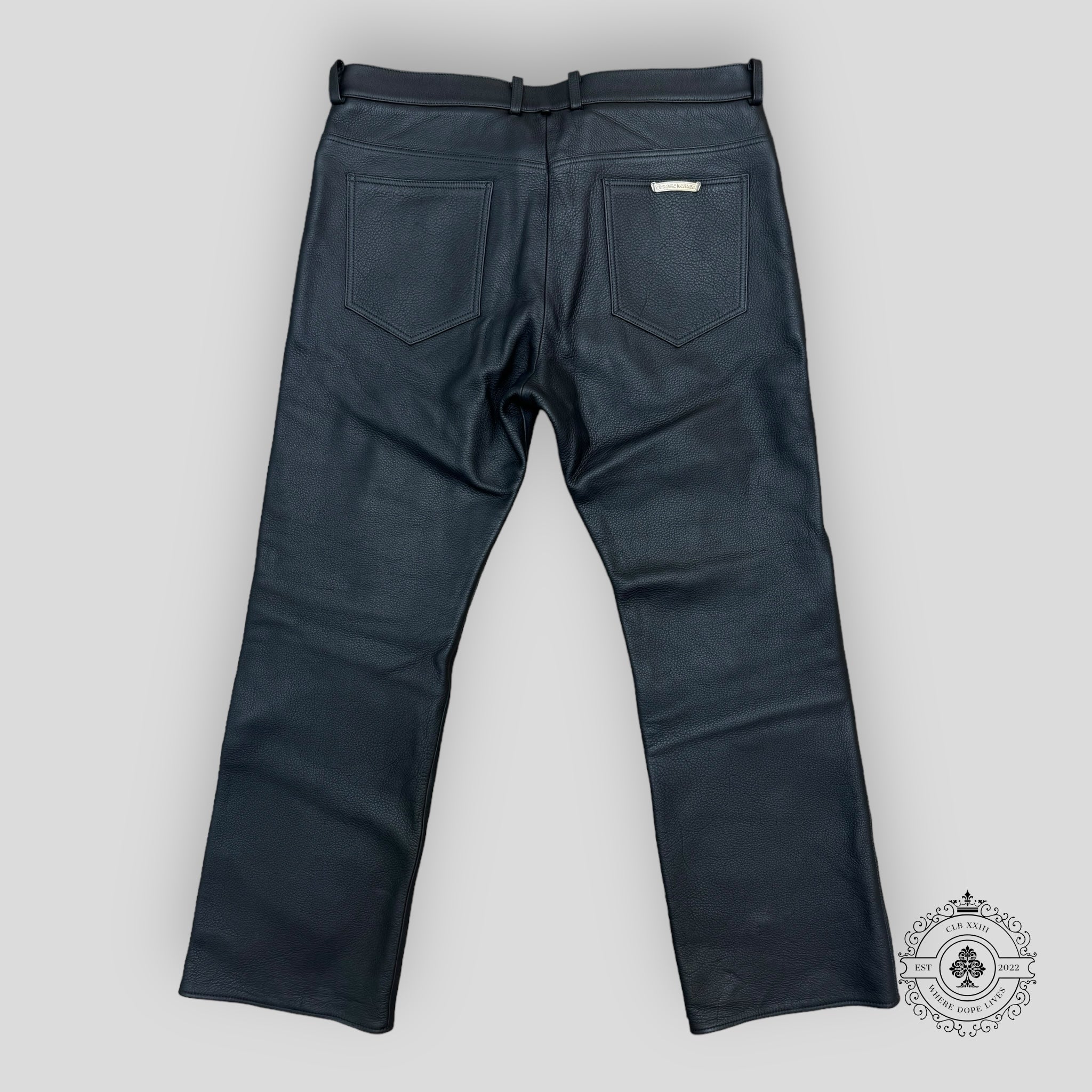 Chrome Hearts Fleur Knee Cross Patch Leather Pants
