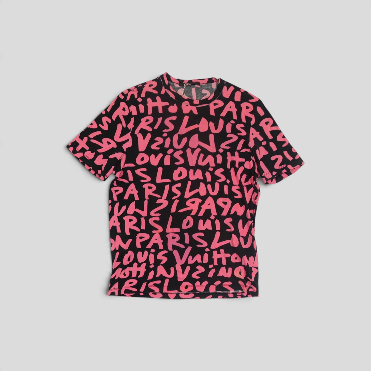 CLB XXIII Louis Vuitton Stephen Sprouse graffiti print t-shirt in black and neon pink cotton modal blend
