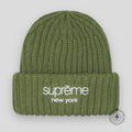 Supreme Classic Logo Chunky Ribbed Beanie in Olive