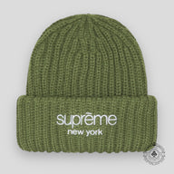 Supreme Classic Logo Chunky Ribbed Beanie in Olive