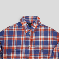 CLB XXIII blue and red plaid cotton flannel shirt with button-down collar and chest pockets