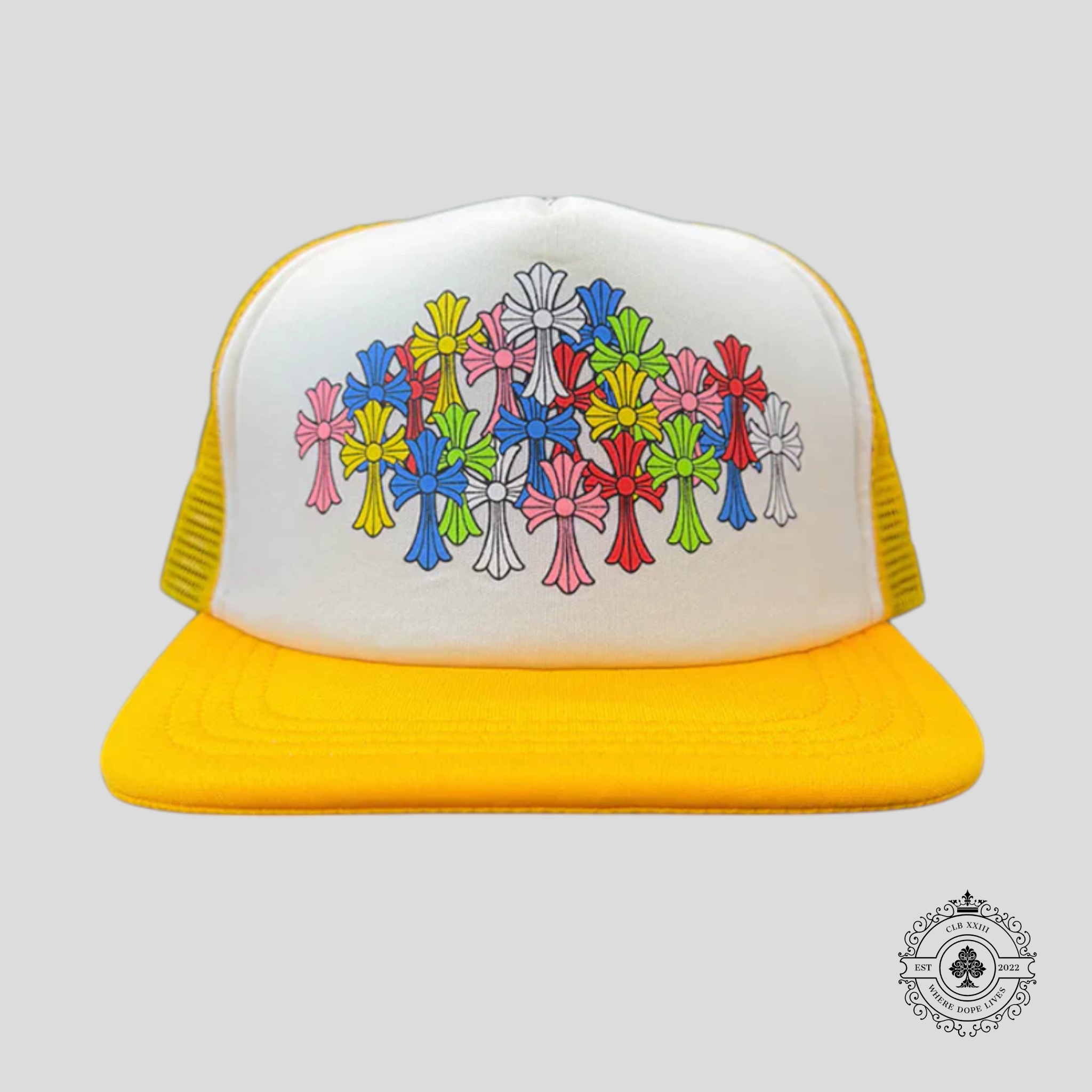Chrome Hearts Multi Cross Trucker Hat in Yellow/Multicolor