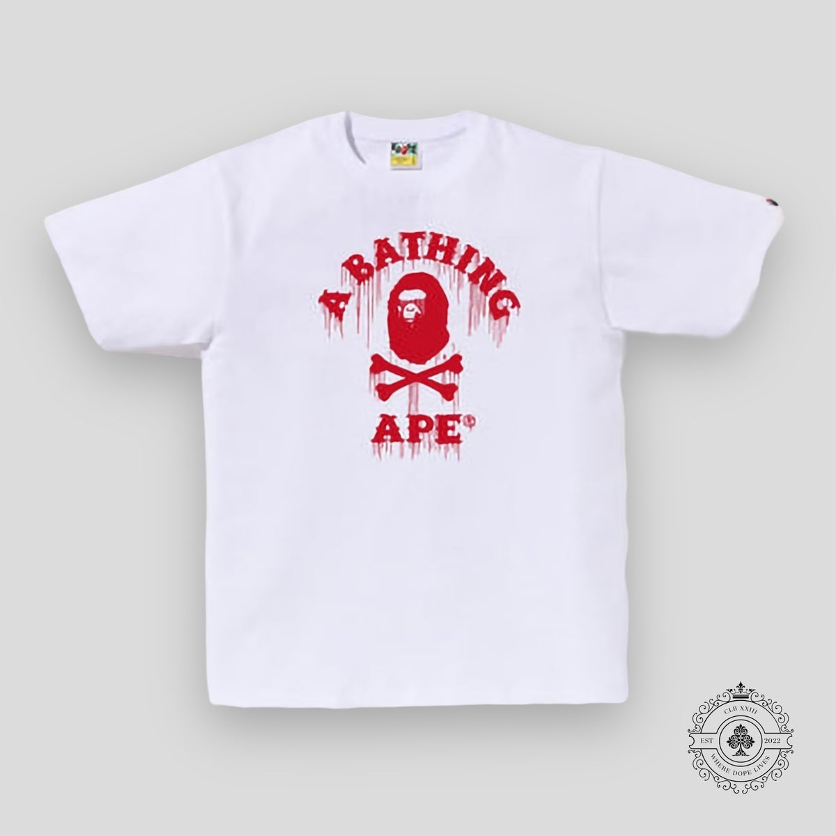 Bape Drip Ape Crossbone College Tee in White / Red