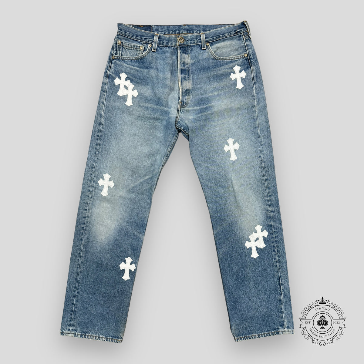 Chrome Hearts White Cross Patch Jeans