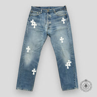 Chrome Hearts White Cross Patch Jeans