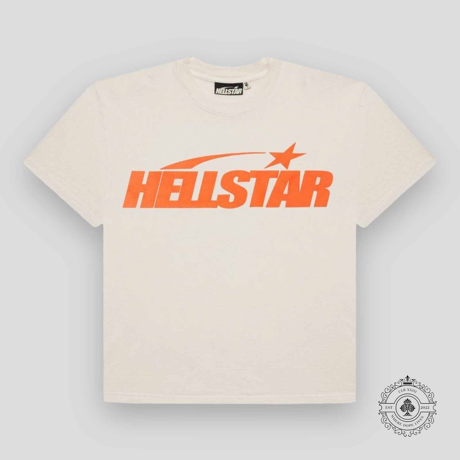 Hellstar Sport Logo Gel T-Shirt in Cream / Orange