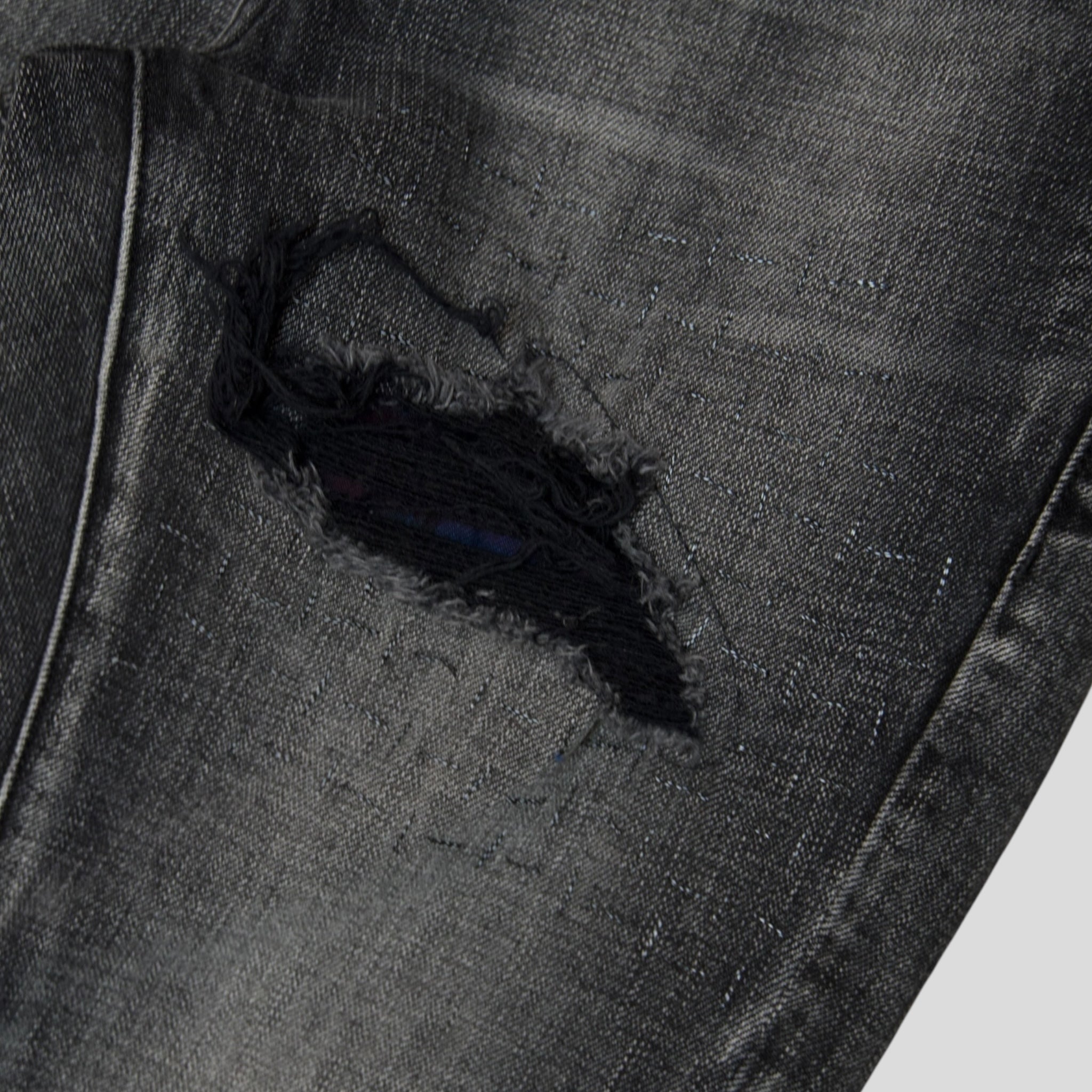 Purple Brand P001 Flannel Patch Skinny Jeans in Aged Black