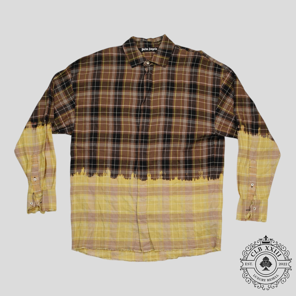 Palm Angles Bleached Plaid Button Up in Brown