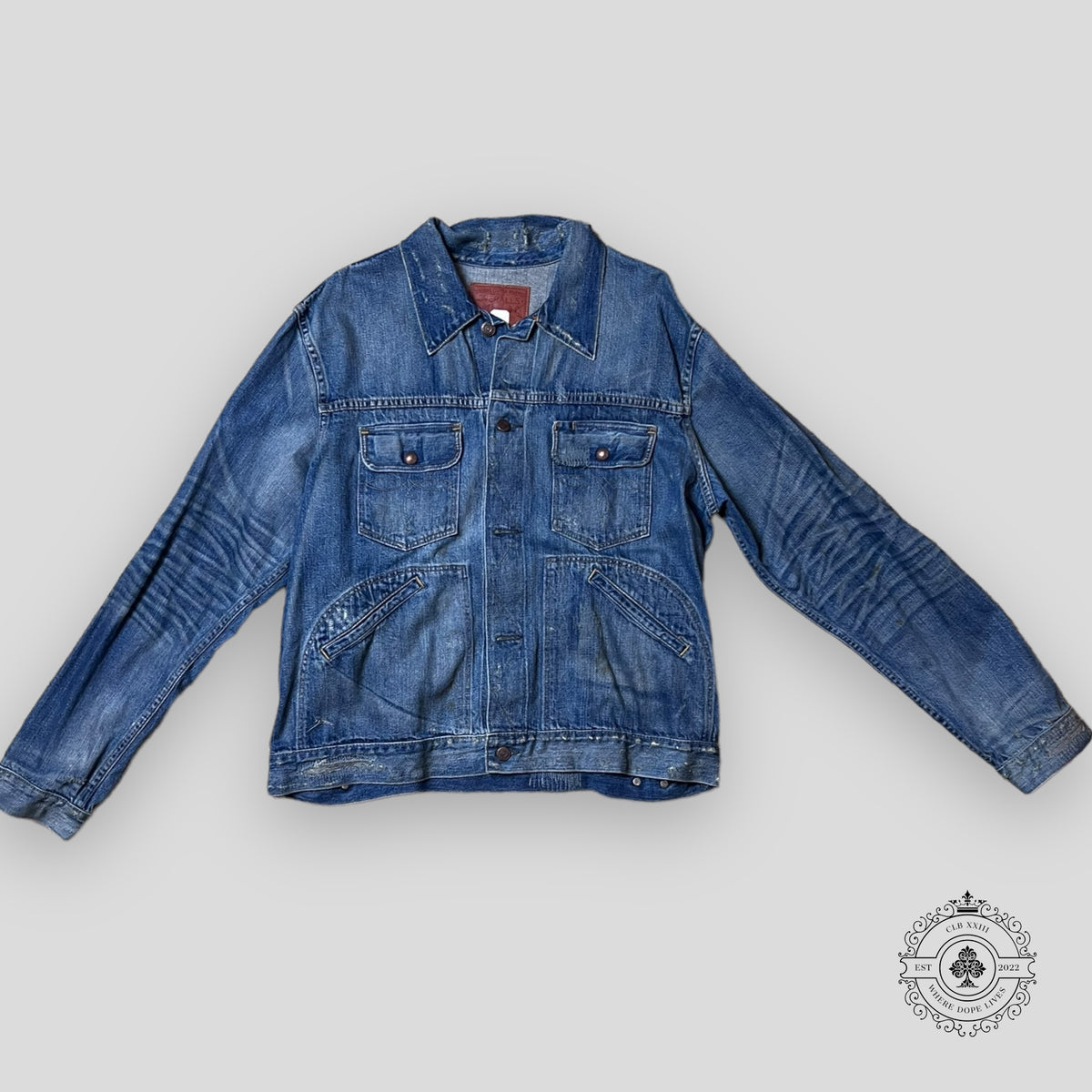 RRL Distressed Roper Type II Selvedge Denim Jacket in Blue Wash