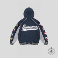 Supreme Playoffs Zip Up Hooded Sweatshirt in Navy