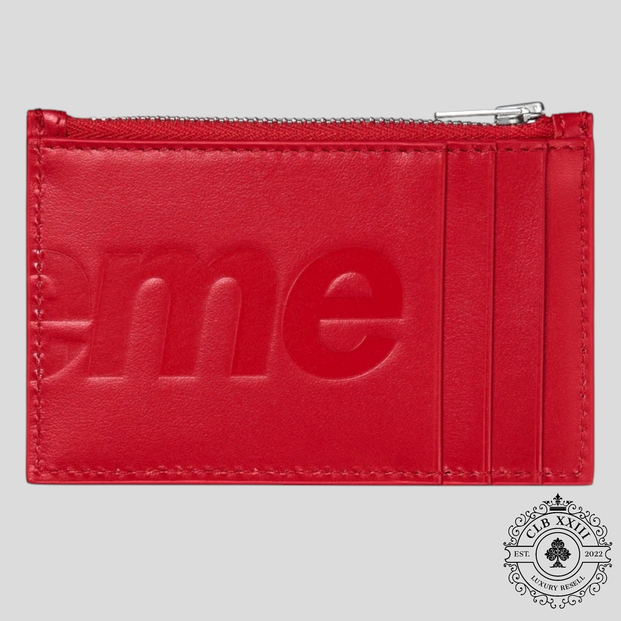 Supreme Leather Zip UP Card Holder in Red