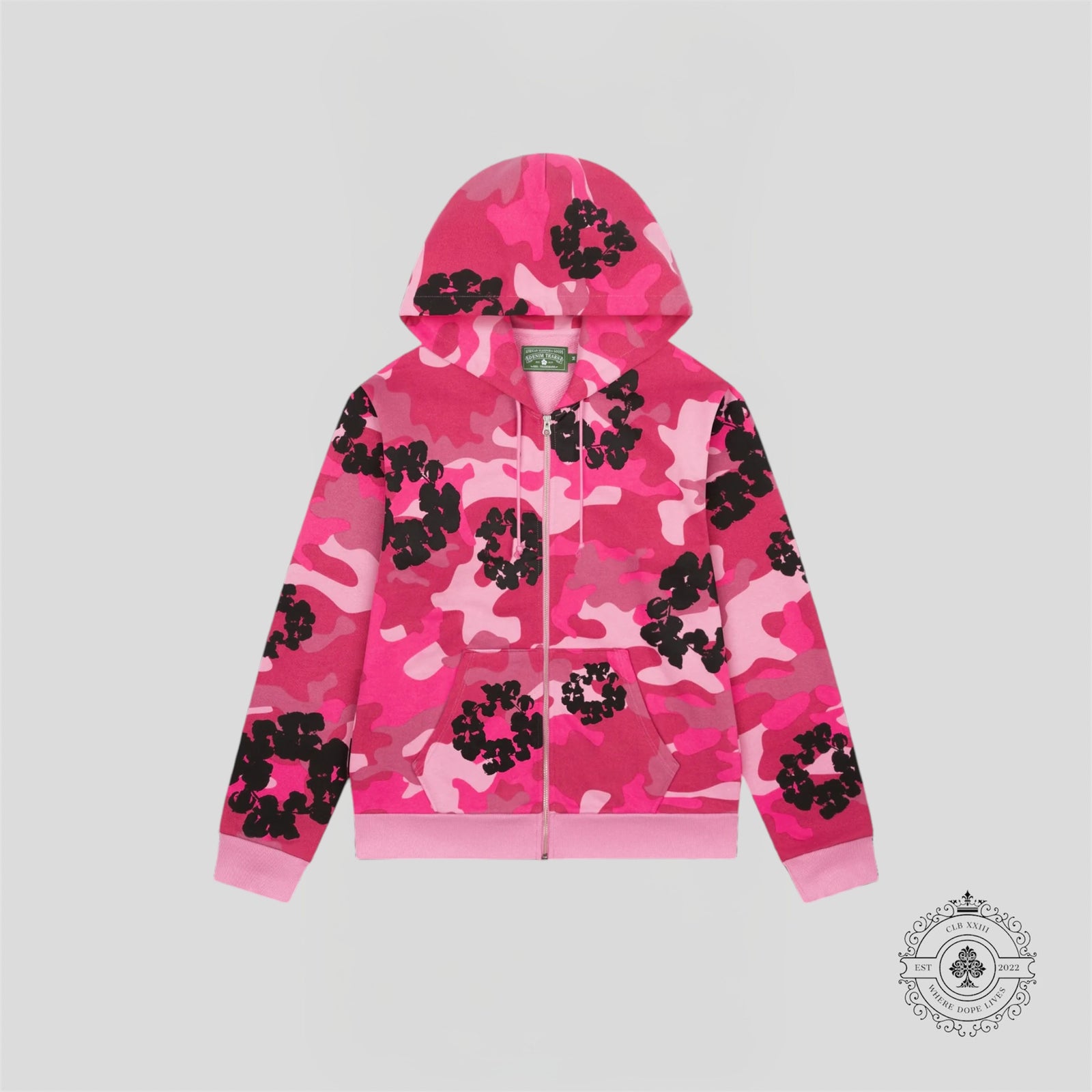 Denim Tears Camo Wreath Zip Up Hoodie in Pink Camo