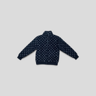 CLB XXIII Louis Vuitton black monogram fleece jacket with a zip-up front and ribbed cuffs in gently used condition.