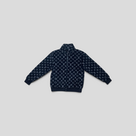 CLB XXIII Louis Vuitton black monogram fleece jacket with zip-up front and ribbed cuffs in gently used condition.
